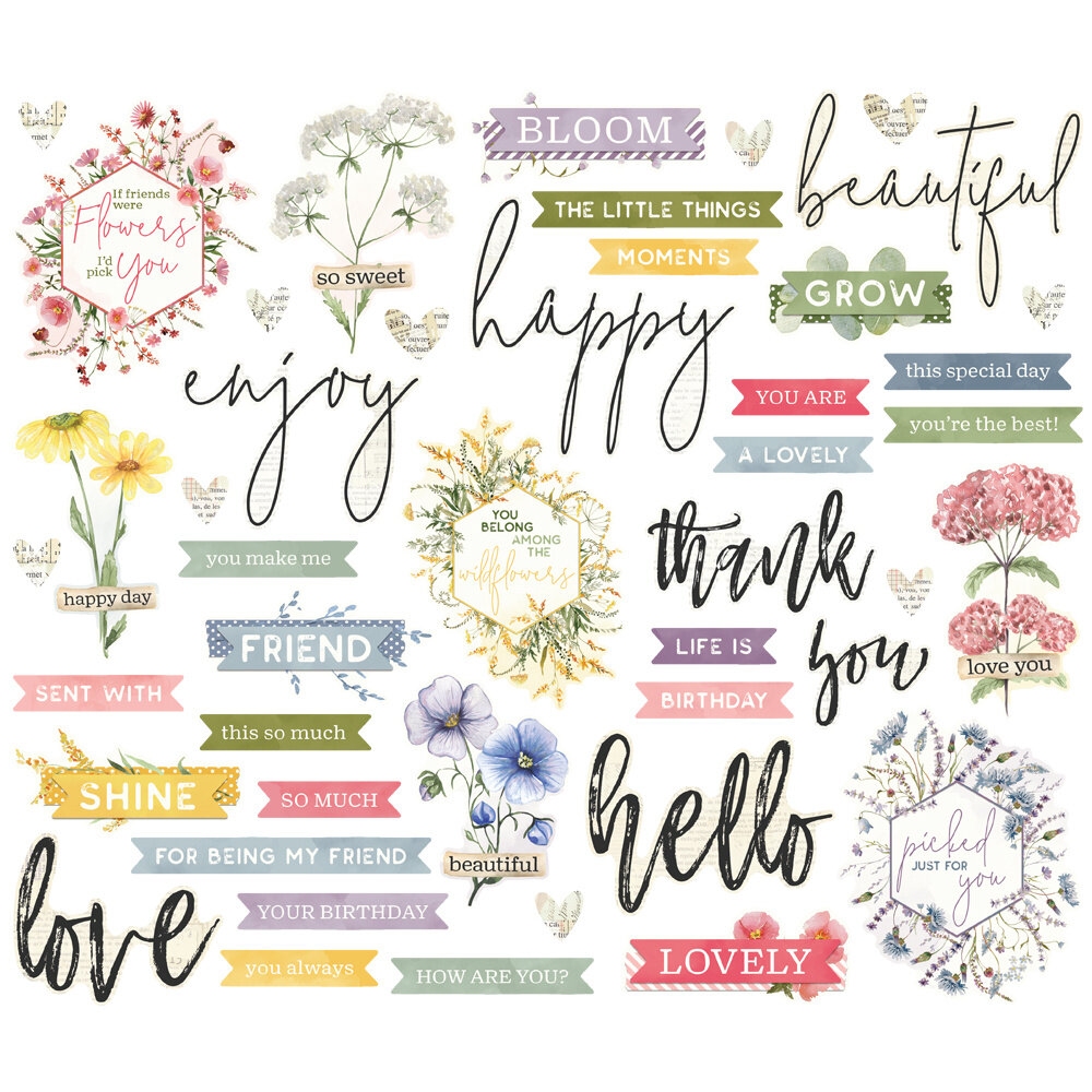 Simple Vintage Meadow Flowers - Sentiment Bits & P